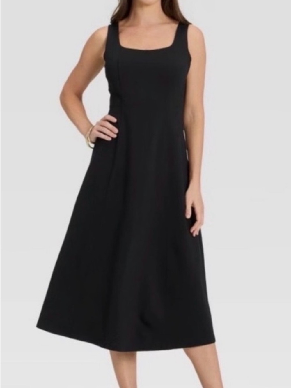 A New Day Black Linen Midi Dress with Pockets